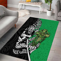 New Zealand and Ireland Rugby Custom Area Rug Maori Tiki Fern Irish Celtic Cross - Polynesian Pride