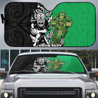 New Zealand and Ireland Rugby Custom Auto Sun Shade Maori Tiki Fern Irish Celtic Cross - Polynesian Pride
