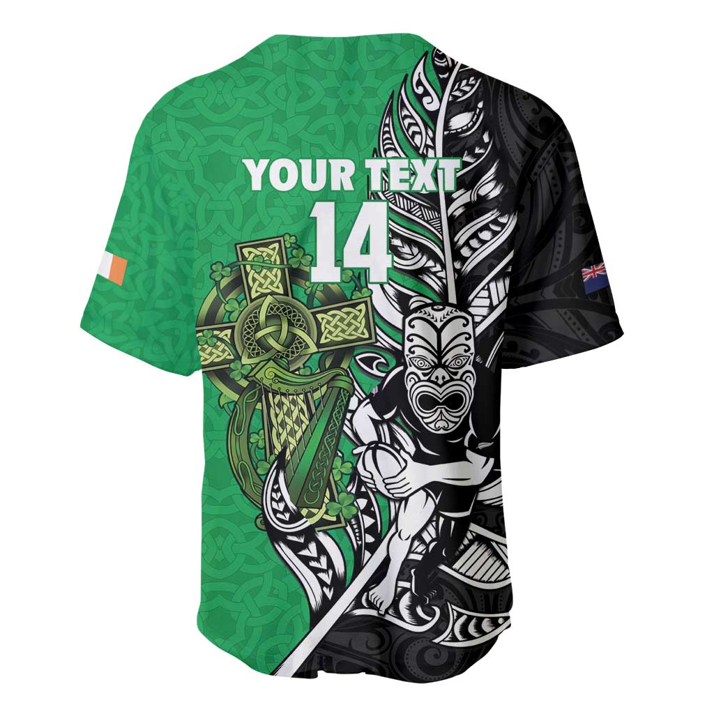 New Zealand and Ireland Rugby Custom Baseball Jersey Maori Tiki Fern Irish Celtic Cross - Polynesian Pride