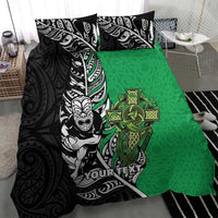 New Zealand and Ireland Rugby Custom Bedding Set Maori Tiki Fern Irish Celtic Cross - Polynesian Pride
