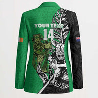 New Zealand and Ireland Rugby Custom Blazer Maori Tiki Fern Irish Celtic Cross - Polynesian Pride