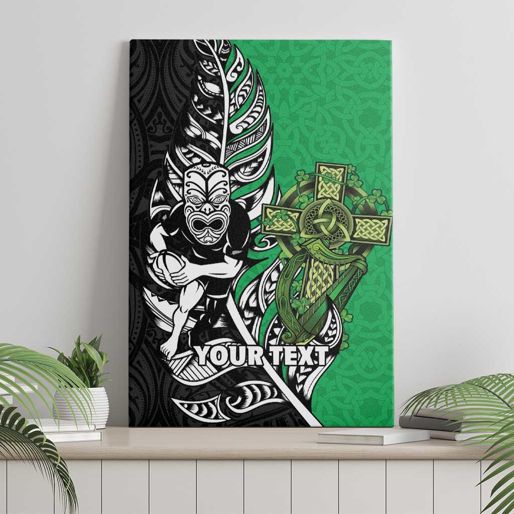New Zealand and Ireland Rugby Custom Canvas Wall Art Maori Tiki Fern Irish Celtic Cross - Polynesian Pride