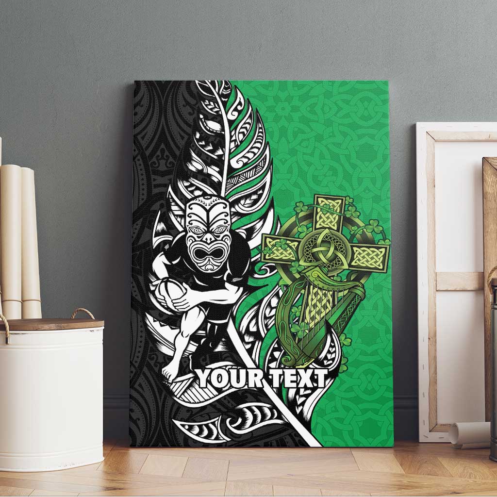 New Zealand and Ireland Rugby Custom Canvas Wall Art Maori Tiki Fern Irish Celtic Cross - Polynesian Pride