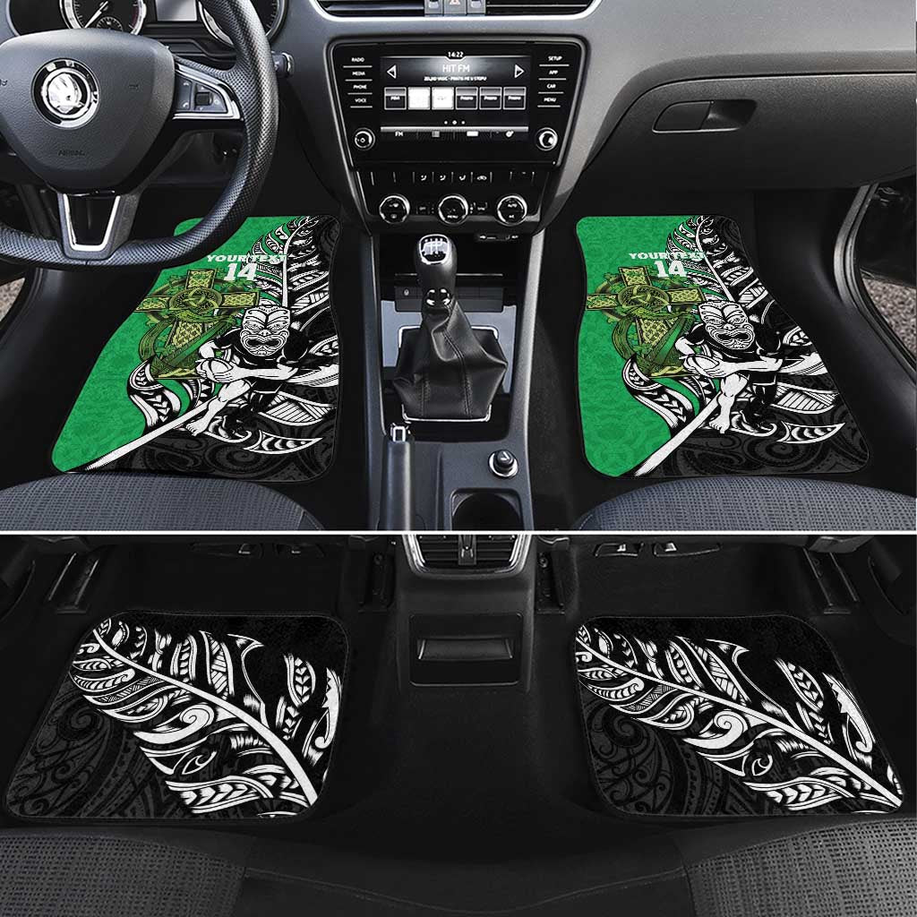 New Zealand and Ireland Rugby Custom Car Mats Maori Tiki Fern Irish Celtic Cross - Polynesian Pride