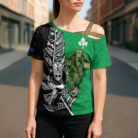New Zealand and Ireland Rugby Custom Cross Shoulder Shirt Maori Tiki Fern Irish Celtic Cross - Polynesian Pride