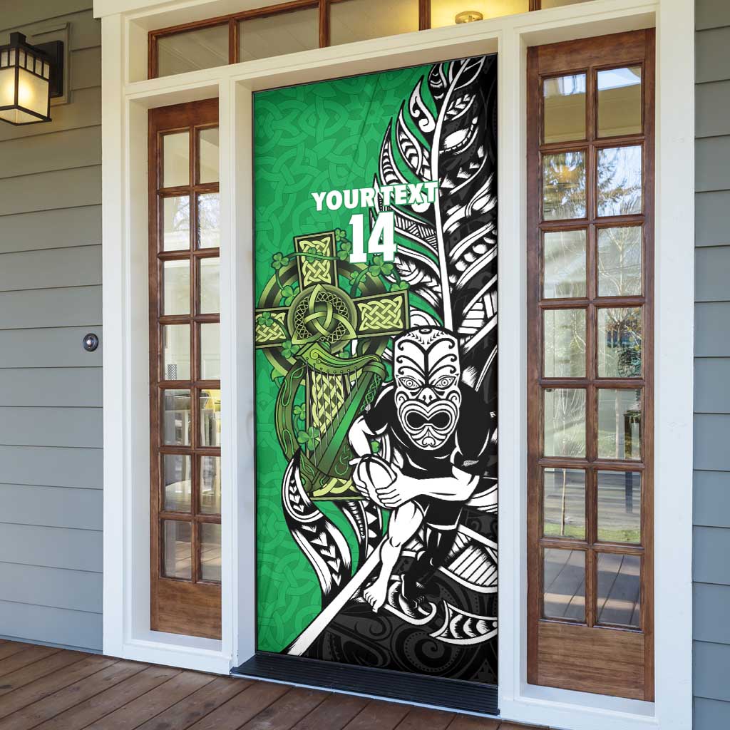 New Zealand and Ireland Rugby Custom Door Cover Maori Tiki Fern Irish Celtic Cross - Polynesian Pride