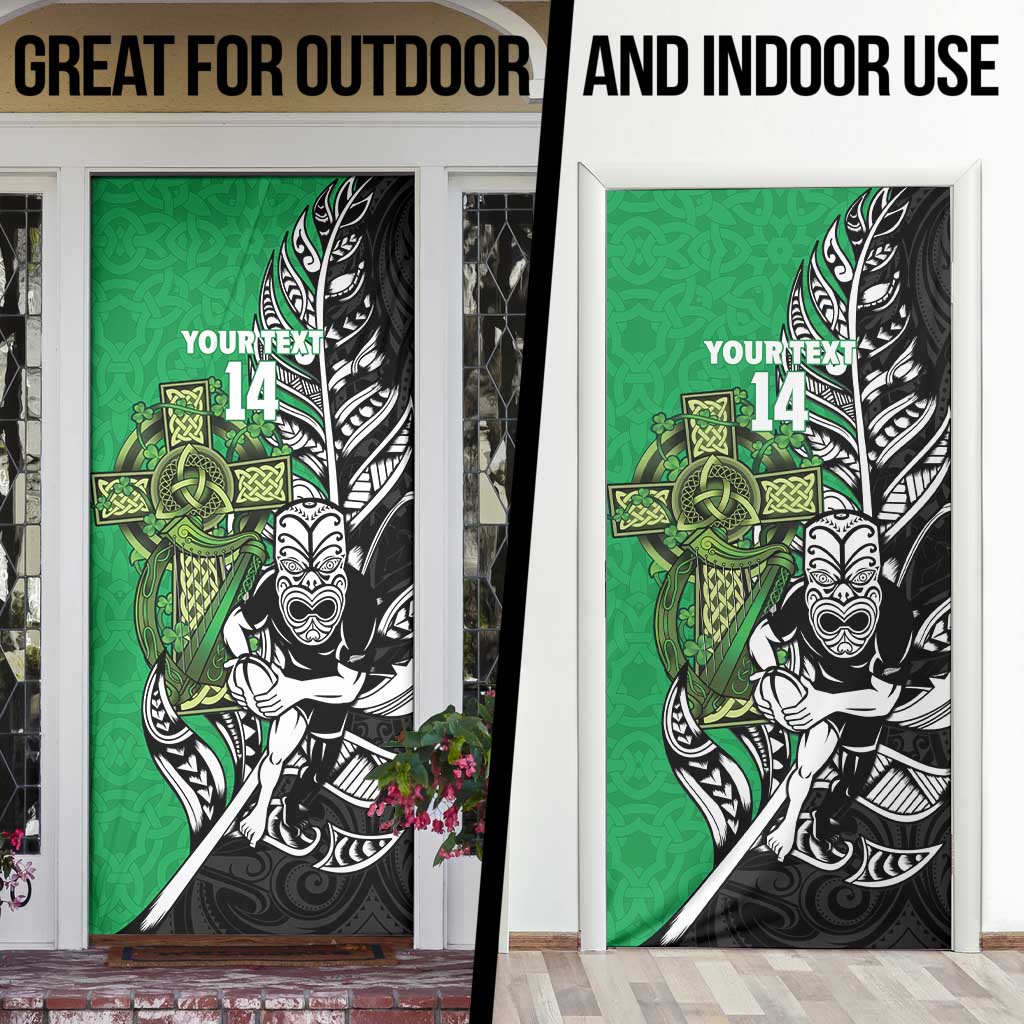 New Zealand and Ireland Rugby Custom Door Cover Maori Tiki Fern Irish Celtic Cross - Polynesian Pride