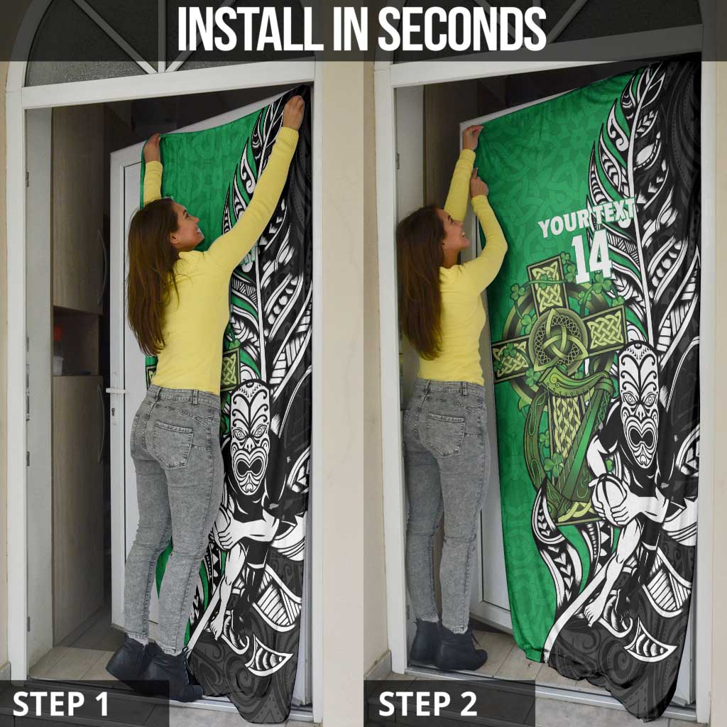 New Zealand and Ireland Rugby Custom Door Cover Maori Tiki Fern Irish Celtic Cross - Polynesian Pride