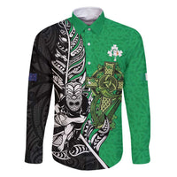 New Zealand and Ireland Rugby Custom Family Matching Long Sleeve Bodycon Dress and Hawaiian Shirt Maori Tiki Fern Irish Celtic Cross - Polynesian Pride
