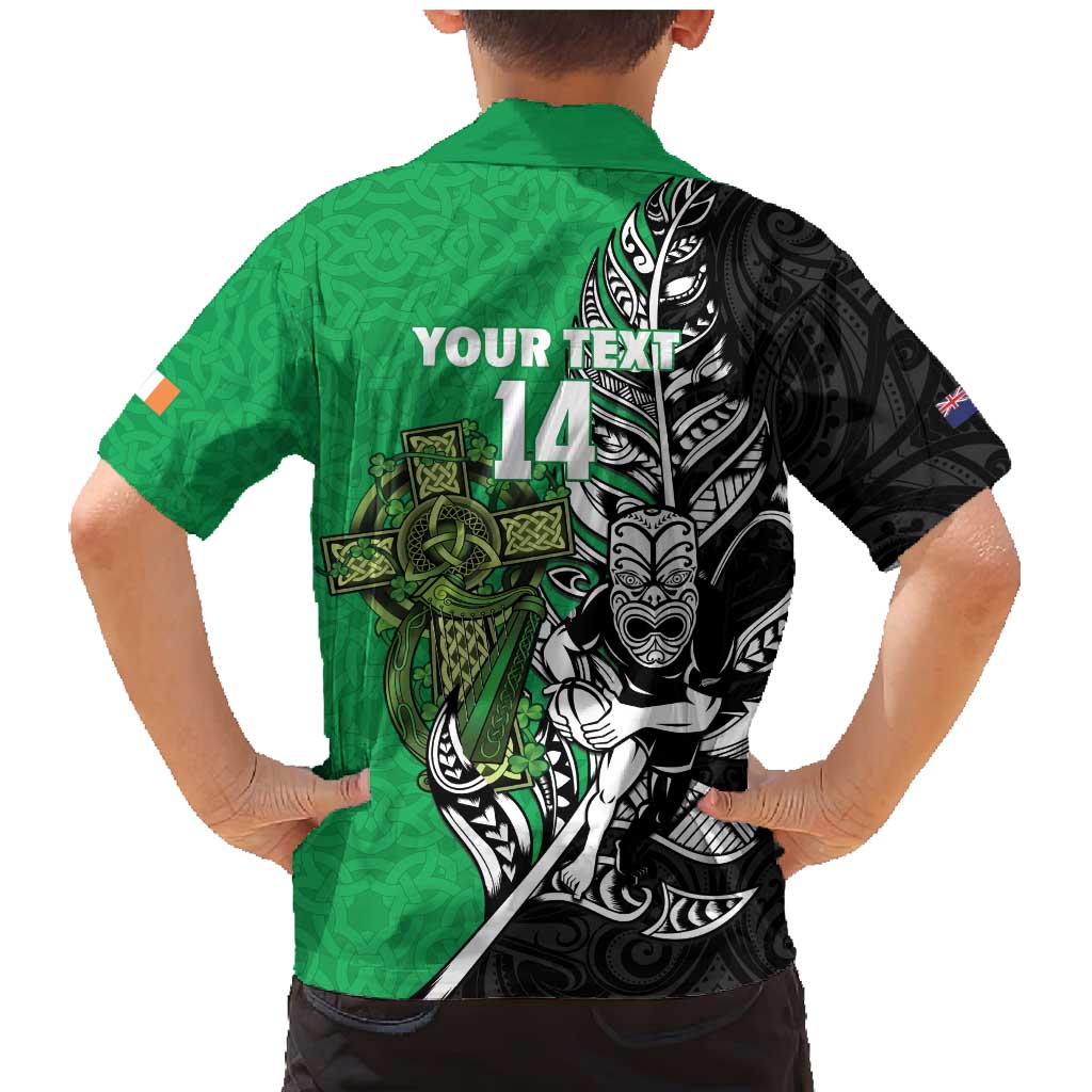 New Zealand and Ireland Rugby Custom Family Matching Mermaid Dress and Hawaiian Shirt Maori Tiki Fern Irish Celtic Cross - Polynesian Pride