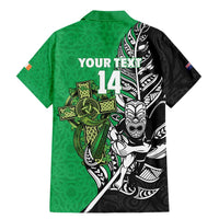 New Zealand and Ireland Rugby Custom Family Matching Mermaid Dress and Hawaiian Shirt Maori Tiki Fern Irish Celtic Cross - Polynesian Pride