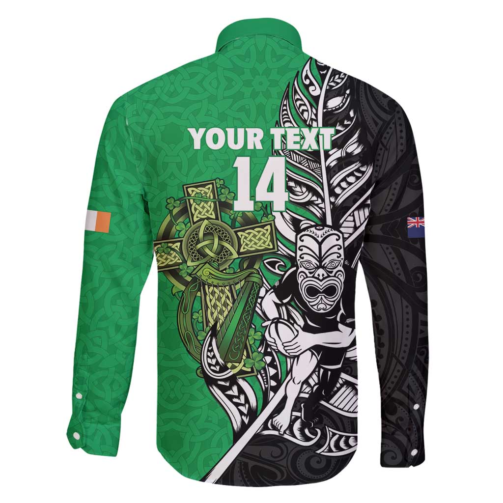 New Zealand and Ireland Rugby Custom Family Matching Puletasi and Hawaiian Shirt Maori Tiki Fern Irish Celtic Cross - Polynesian Pride
