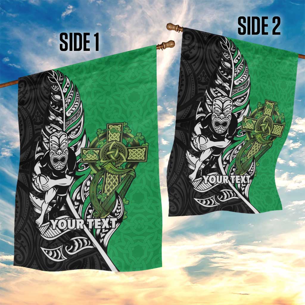 New Zealand and Ireland Rugby Custom Garden Flag Maori Tiki Fern Irish Celtic Cross - Polynesian Pride