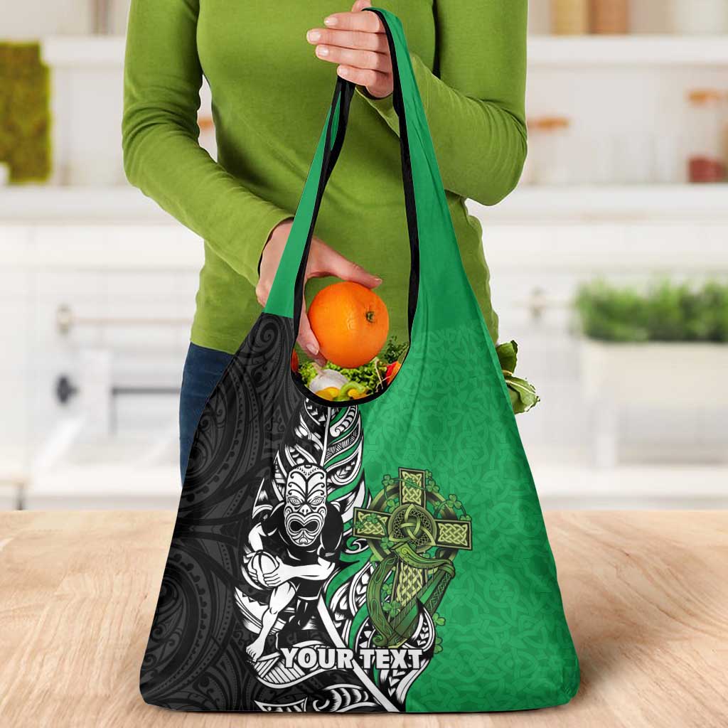 New Zealand and Ireland Rugby Custom Grocery Bag Maori Tiki Fern Irish Celtic Cross - Polynesian Pride