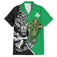 New Zealand and Ireland Rugby Custom Hawaiian Shirt Maori Tiki Fern Irish Celtic Cross - Polynesian Pride