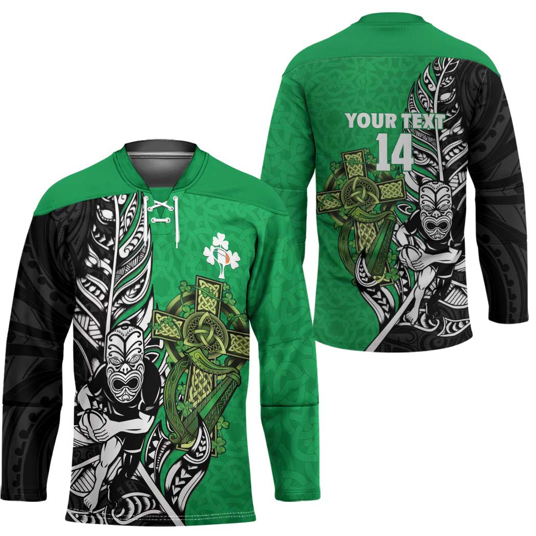New Zealand and Ireland Rugby Custom Hockey Jersey Maori Tiki Fern Irish Celtic Cross - Polynesian Pride
