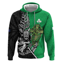 New Zealand and Ireland Rugby Custom Hoodie Maori Tiki Fern Irish Celtic Cross - Polynesian Pride