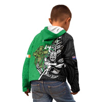 New Zealand and Ireland Rugby Custom Kid Hoodie Maori Tiki Fern Irish Celtic Cross - Polynesian Pride