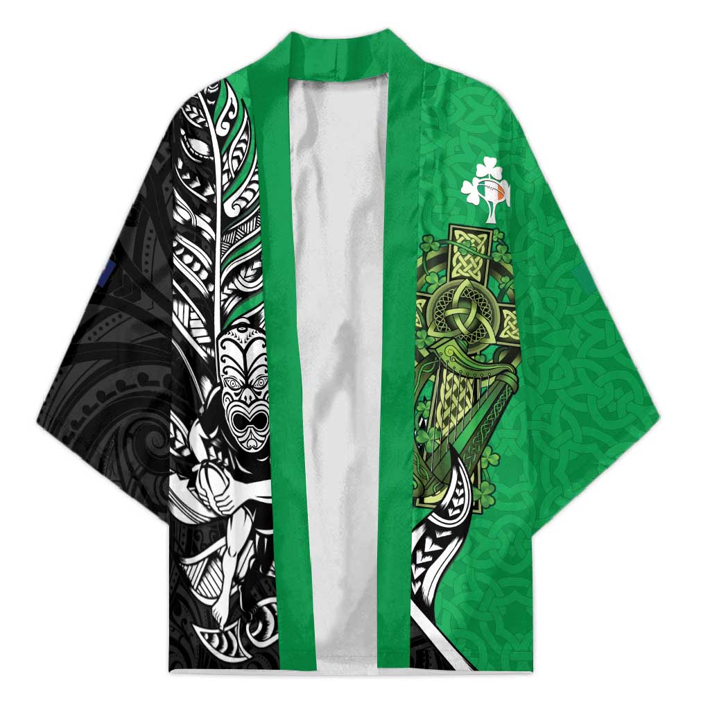 New Zealand and Ireland Rugby Custom Kimono Maori Tiki Fern Irish Celtic Cross - Polynesian Pride