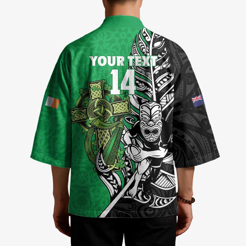 New Zealand and Ireland Rugby Custom Kimono Maori Tiki Fern Irish Celtic Cross - Polynesian Pride