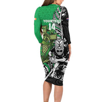 New Zealand and Ireland Rugby Custom Long Sleeve Bodycon Dress Maori Tiki Fern Irish Celtic Cross - Polynesian Pride