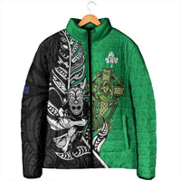 New Zealand and Ireland Rugby Custom Padded Jacket Maori Tiki Fern Irish Celtic Cross - Polynesian Pride