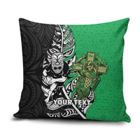 New Zealand and Ireland Rugby Custom Pillow Cover Maori Tiki Fern Irish Celtic Cross - Polynesian Pride