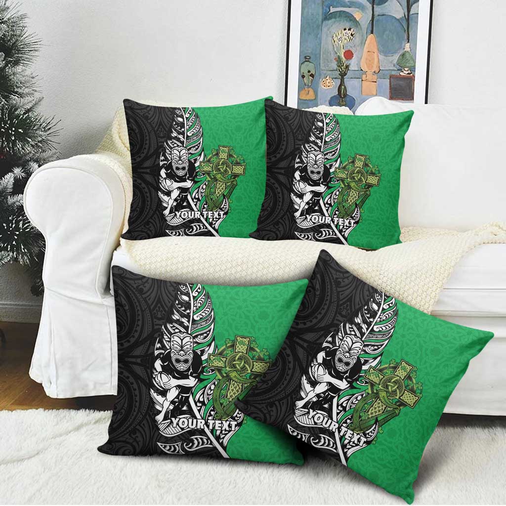 New Zealand and Ireland Rugby Custom Pillow Cover Maori Tiki Fern Irish Celtic Cross - Polynesian Pride