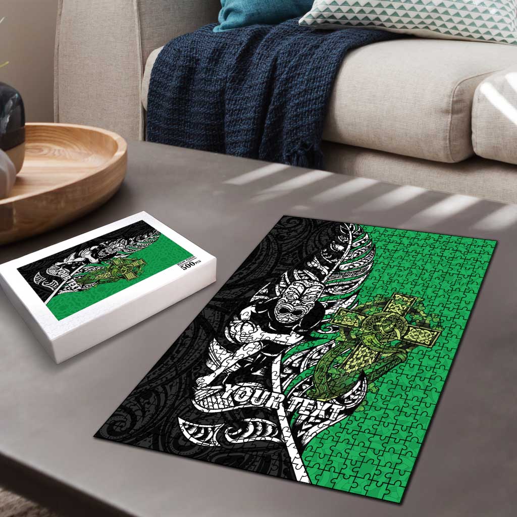 New Zealand and Ireland Rugby Custom Puzzle Maori Tiki Fern Irish Celtic Cross - Polynesian Pride