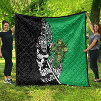 New Zealand and Ireland Rugby Custom Quilt Maori Tiki Fern Irish Celtic Cross - Polynesian Pride