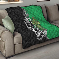 New Zealand and Ireland Rugby Custom Quilt Maori Tiki Fern Irish Celtic Cross - Polynesian Pride
