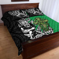 New Zealand and Ireland Rugby Custom Quilt Bed Set Maori Tiki Fern Irish Celtic Cross - Polynesian Pride
