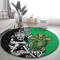 New Zealand and Ireland Rugby Custom Round Carpet Maori Tiki Fern Irish Celtic Cross - Polynesian Pride