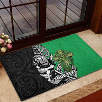 New Zealand and Ireland Rugby Custom Rubber Doormat Maori Tiki Fern Irish Celtic Cross - Polynesian Pride