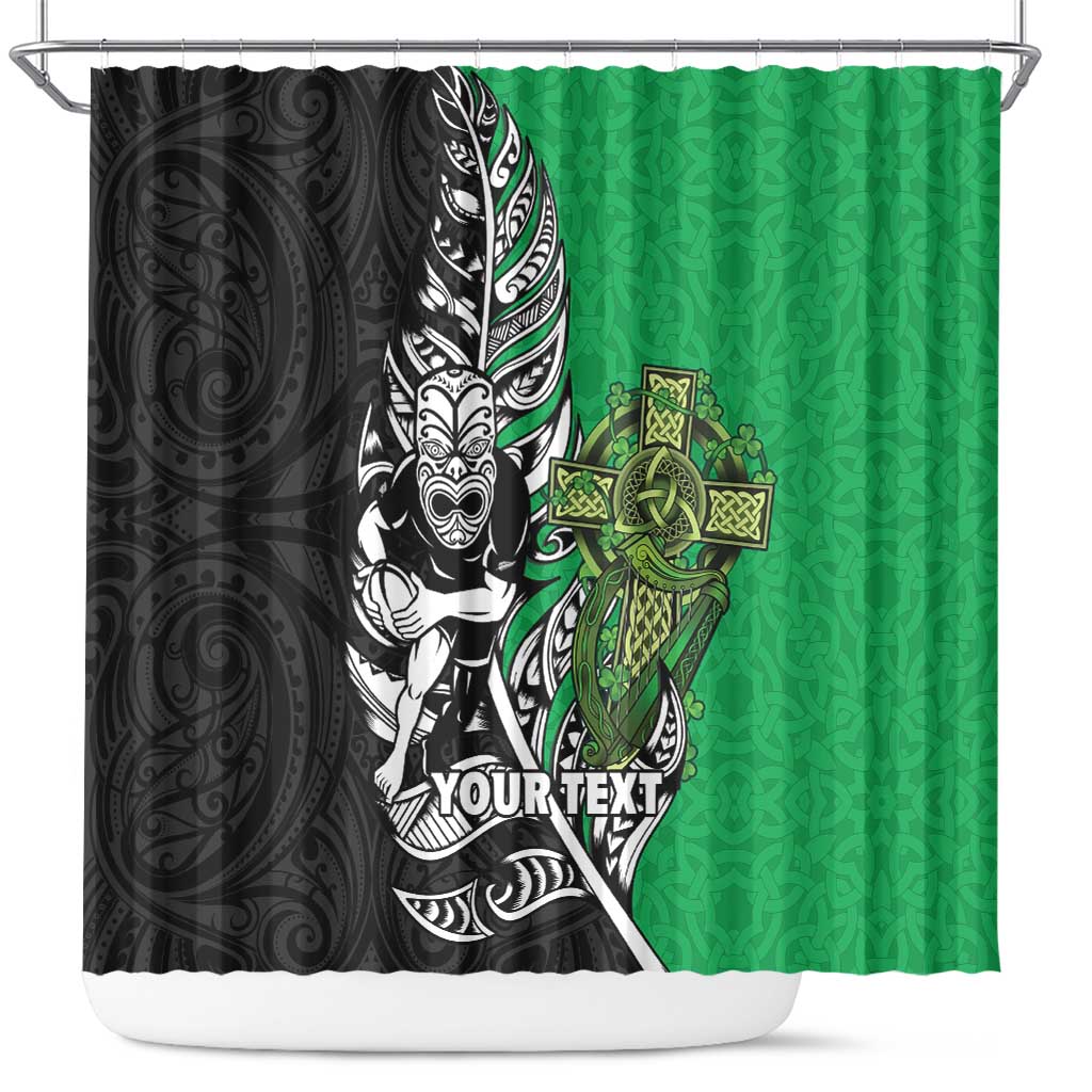 New Zealand and Ireland Rugby Custom Shower Curtain Maori Tiki Fern Irish Celtic Cross - Polynesian Pride