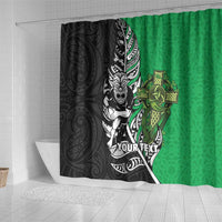 New Zealand and Ireland Rugby Custom Shower Curtain Maori Tiki Fern Irish Celtic Cross - Polynesian Pride