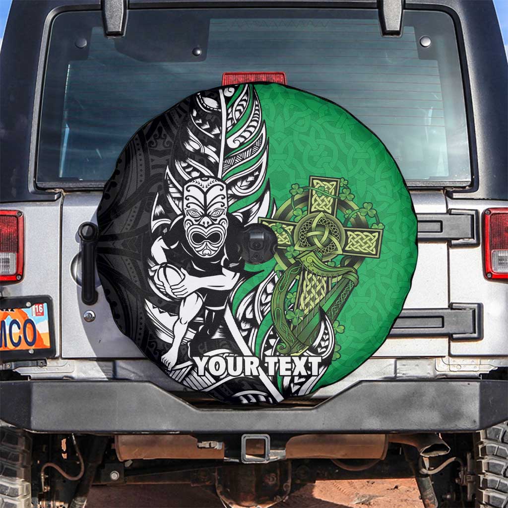 New Zealand and Ireland Rugby Custom Spare Tire Cover Maori Tiki Fern Irish Celtic Cross - Polynesian Pride