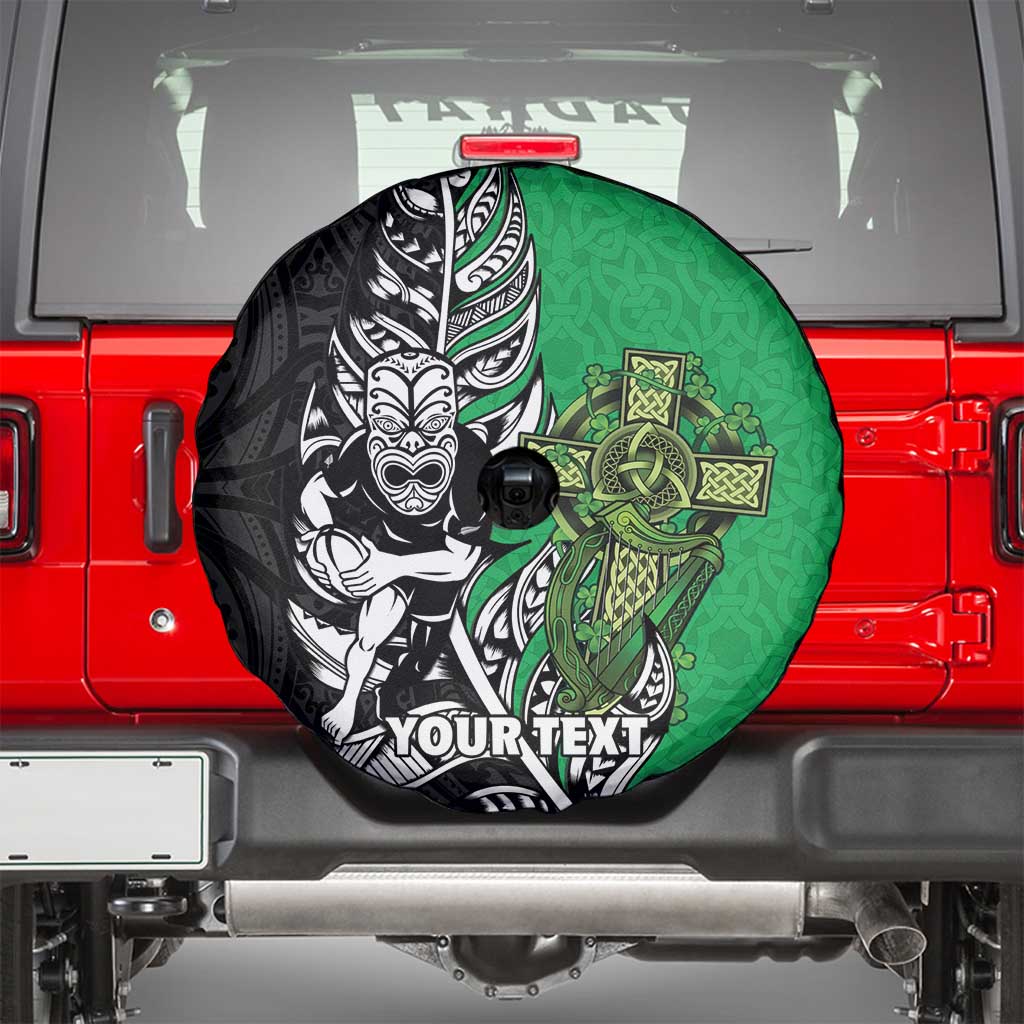 New Zealand and Ireland Rugby Custom Spare Tire Cover Maori Tiki Fern Irish Celtic Cross - Polynesian Pride