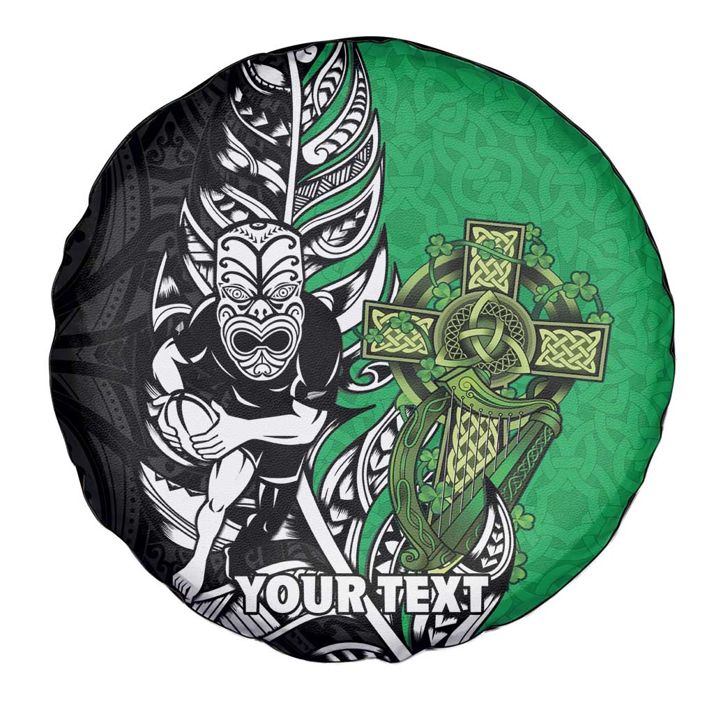 New Zealand and Ireland Rugby Custom Spare Tire Cover Maori Tiki Fern Irish Celtic Cross - Polynesian Pride