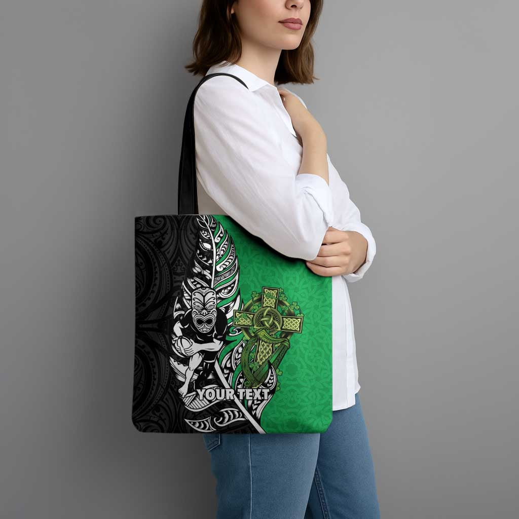 New Zealand and Ireland Rugby Custom Tote Bag Maori Tiki Fern Irish Celtic Cross - Polynesian Pride