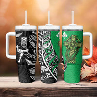 New Zealand and Ireland Rugby Tumbler With Handle Maori Tiki Fern Irish Celtic Cross - Polynesian Pride