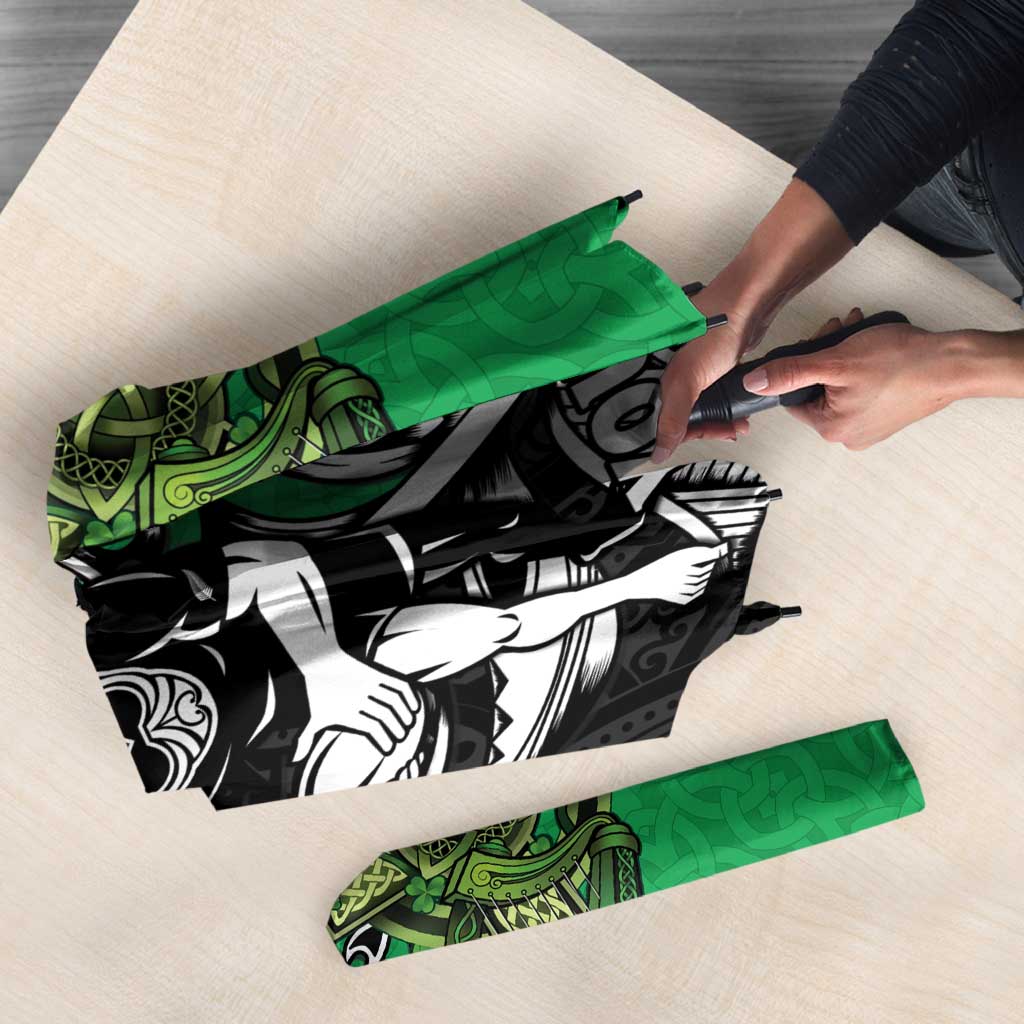 New Zealand and Ireland Rugby Custom Umbrella Maori Tiki Fern Irish Celtic Cross - Polynesian Pride