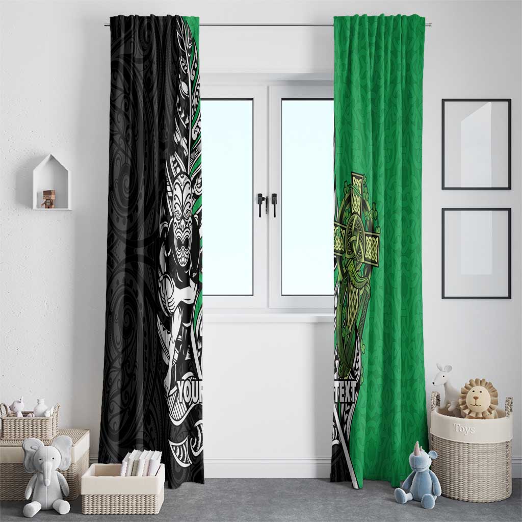 New Zealand and Ireland Rugby Custom Window Curtain Maori Tiki Fern Irish Celtic Cross - Polynesian Pride