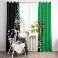 New Zealand and Ireland Rugby Custom Window Curtain Maori Tiki Fern Irish Celtic Cross - Polynesian Pride