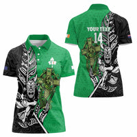 New Zealand and Ireland Rugby Custom Women Polo Shirt Maori Tiki Fern Irish Celtic Cross - Polynesian Pride