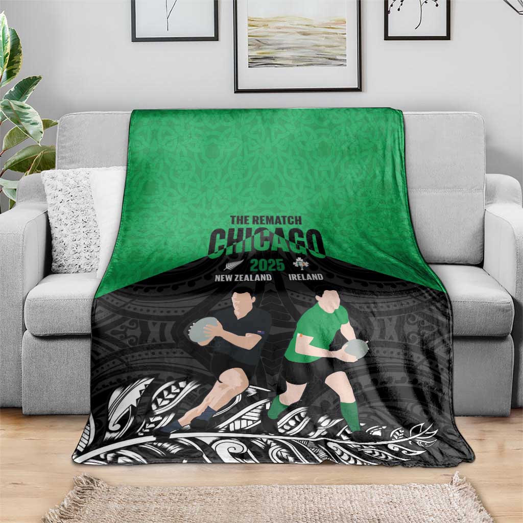 New Zealand and Ireland Rugby Blanket Chicago 2025 Go All Black Shamrocks - Polynesian Pride