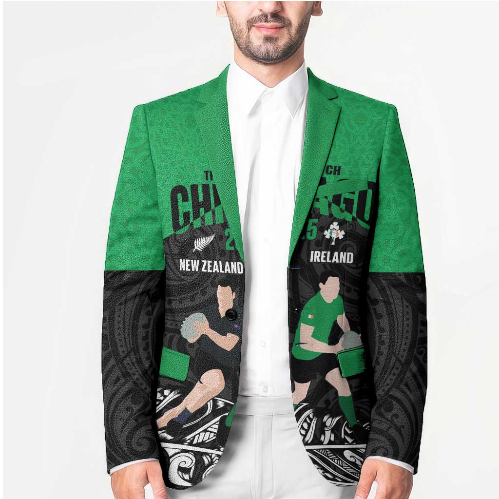 New Zealand and Ireland Rugby Custom Blazer Chicago 2025 Go All Black Shamrocks - Polynesian Pride