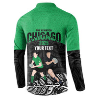New Zealand and Ireland Rugby Custom Button Sweatshirt Chicago 2025 Go All Black Shamrocks - Polynesian Pride