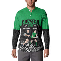 New Zealand and Ireland Rugby Custom Button Sweatshirt Chicago 2025 Go All Black Shamrocks - Polynesian Pride