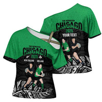 New Zealand and Ireland Rugby Custom Cross Shoulder Shirt Chicago 2025 Go All Black Shamrocks - Polynesian Pride